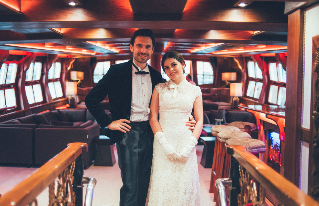 groom and bride in grand salon royal albatross