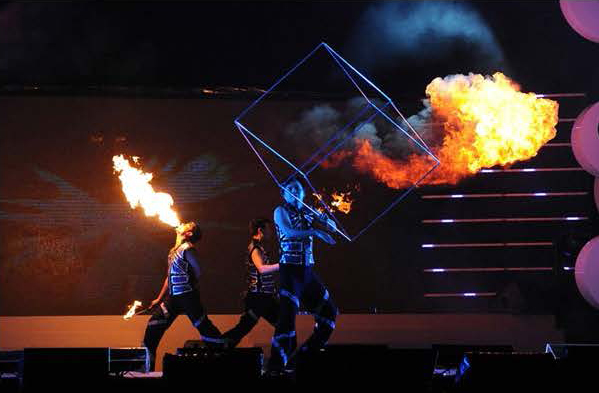 3 men in fire performance royal albatross