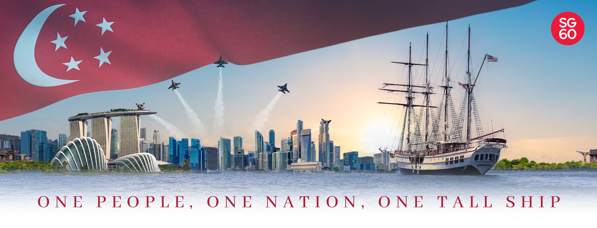 national day 2025 KV copy Royal Albatross luxury tall ship sailing near Marina Bay Sands during SG60 National Day celebration in Singapore