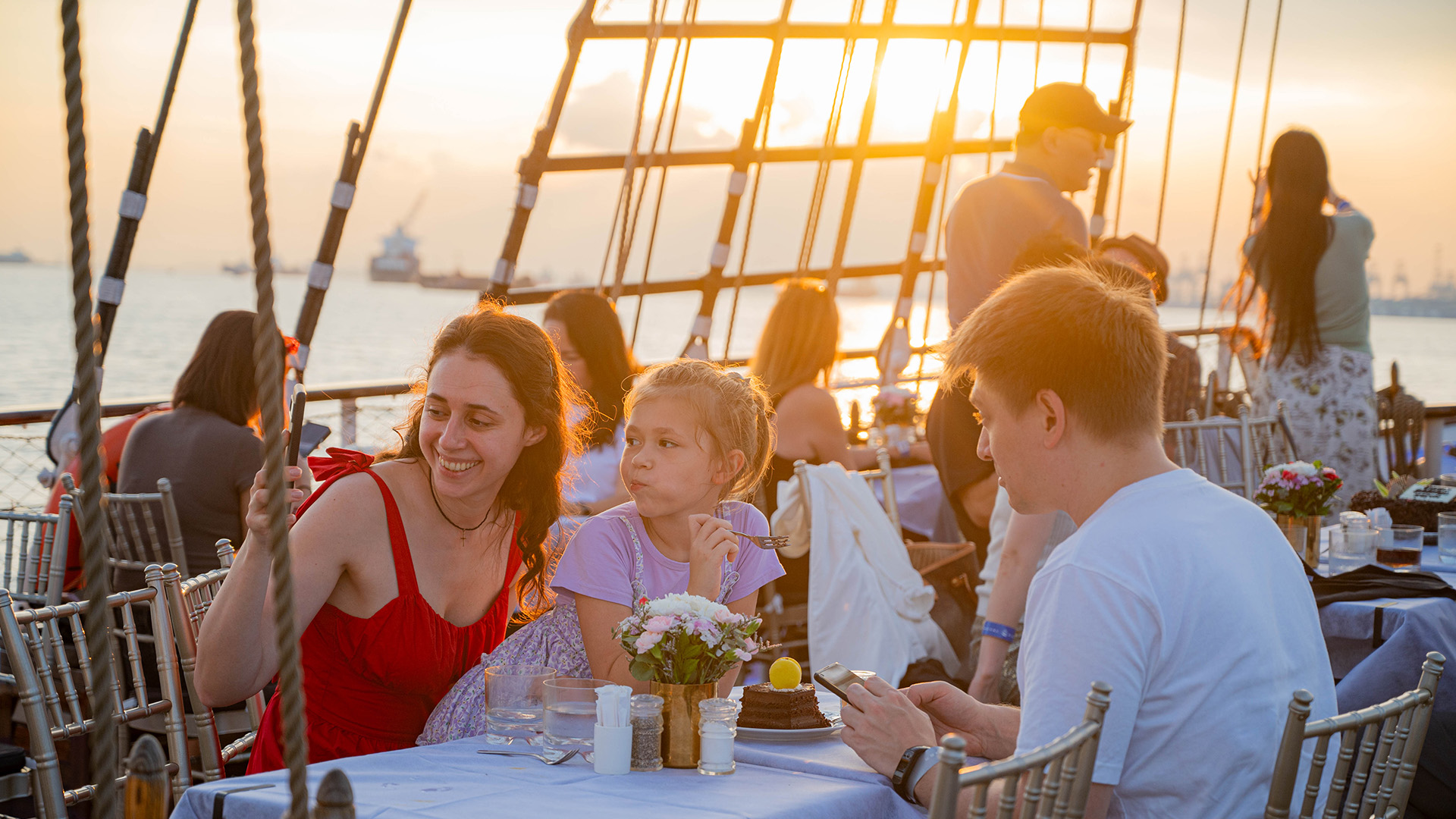 Panoramic sunset views from Royal Albatross tall ship Singapore